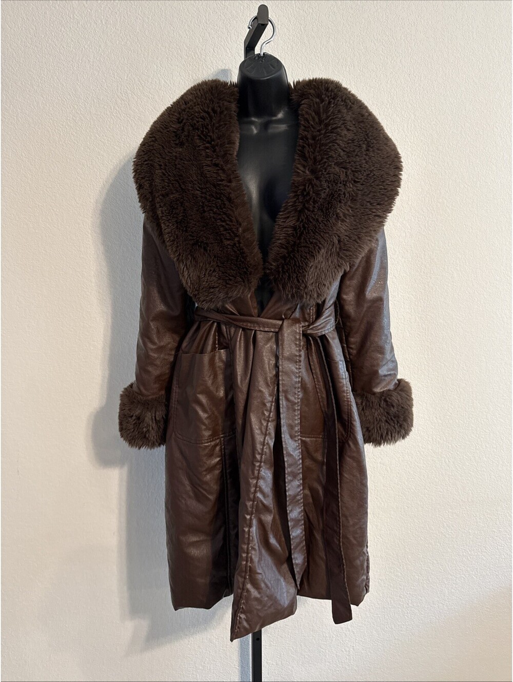 Hutch Stevie Faux Fur & Faux Leather Coat in Chocolate Brown XLP